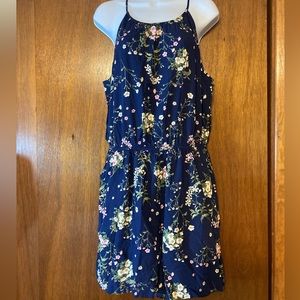 Blue floral romper with button neck